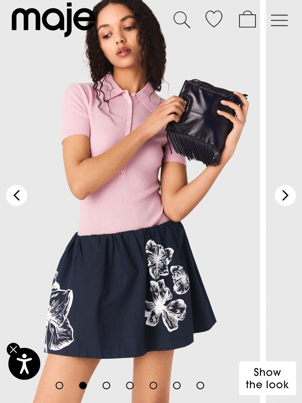 Maje Navy Floral A-Line Skirt